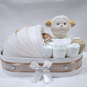 Bárányka bölcső pelenkatorta 2-5 kg, pelenkatorony, babaváró csomag, kelengye, Játék & Sport, Babalátogató ajándékcsomag, Mindenmás, MESKA