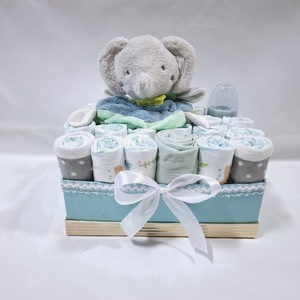 Kis elefánt baba box ,pelenkatorta 6-10kg,  pelenkatorony, babaváró csomag, kelengye - játék & sport - babalátogató ajándékcsomag - Meska.hu