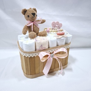 Mackó cumilánccal pelenkatorony, pelenkatorta babaváró csomag 2-5kg - játék & sport - babalátogató ajándékcsomag - Meska.hu