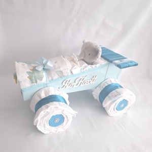 Elefánt autó pelenkatorta, 4-8 kg pelenkatorony, babaváró csomag - játék & sport - babalátogató ajándékcsomag - Meska.hu