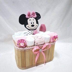 Minnie egér box, pelenkatorta 4-8kg pelenkatorony, babaváró csomag, kelengye - játék & sport - babalátogató ajándékcsomag - Meska.hu