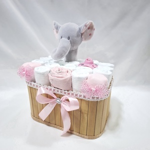 Kis elefánt box, pelenkatorta 4-8kg pelenkatorony, babaváró csomag, kelengye - játék & sport - babalátogató ajándékcsomag - Meska.hu