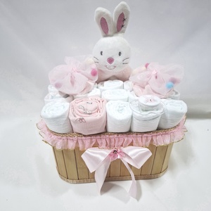 Kis nyuszi box, pelenkatorta 4-8kg pelenkatorony, babaváró csomag, kelengye - játék & sport - babalátogató ajándékcsomag - Meska.hu