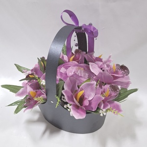 Harmónia orchidea virágcsokor, virágdoboz, örökcsokor, kézikosár, ajándék (édességgel) - otthon & életmód - dekoráció - virágdísz és tartó - csokor & virágdísz - Meska.hu