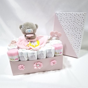 Mackó baba box, pelenkatorta  2-5 kg pelenka doboz, babaváró csomag, kelengye - játék & sport - babalátogató ajándékcsomag - Meska.hu