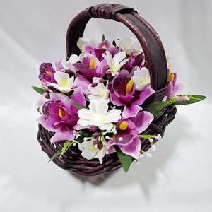 Harmónia orchidea virágcsokor, virágdoboz, örökcsokor, kézikosár, ajándék (édességgel) - otthon & életmód - dekoráció - virágdísz és tartó - csokor & virágdísz - Meska.hu