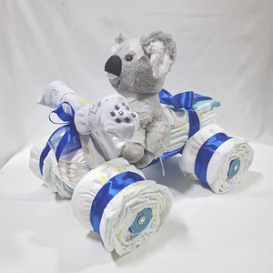 Panda maci Quad  autó pelenkatorta, 4-8 kg pelenkatorony, babaváró csomag, kelengye - játék & sport - babalátogató ajándékcsomag - Meska.hu