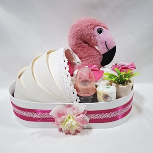Flamingó bölcső pelenkatorta 2-5 kg, pelenkatorony, babaváró csomag, kelengye, Játék & Sport, Babalátogató ajándékcsomag, Mindenmás, MESKA
