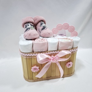 Tipegő Minnie baba box, pelenkatorta 4-8 kg pelenkatorony, babaváró csomag, kelengye - játék & sport - babalátogató ajándékcsomag - Meska.hu