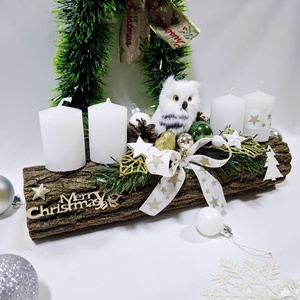 Adventi hóbagoly koszorú,  asztaldísz,  dekoráció - karácsony - adventi díszek - adventi asztaldísz - Meska.hu