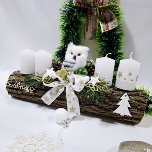 Adventi hóbagoly koszorú,  asztaldísz,  dekoráció - karácsony - adventi díszek - adventi asztaldísz - Meska.hu