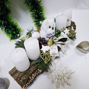 Adventi hóbagoly koszorú,  asztaldísz,  dekoráció - karácsony - adventi díszek - adventi asztaldísz - Meska.hu