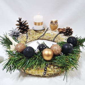 Adventi hóbagoly koszorú,  asztaldísz, karácsonyi dekoráció, Karácsony, Adventi díszek, Adventi asztaldísz, Mindenmás, MESKA
