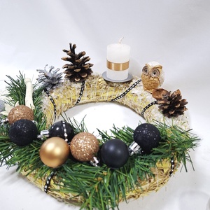 Adventi hóbagoly koszorú,  asztaldísz, karácsonyi dekoráció - karácsony - adventi díszek - adventi asztaldísz - Meska.hu
