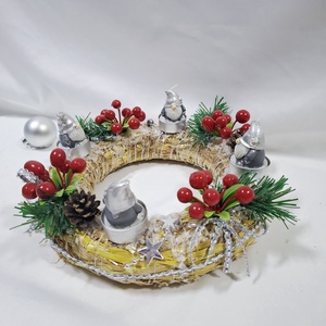 Karácsonyi adventi manó  koszorú, asztaldísz  - karácsony - adventi díszek - adventi koszorú - Meska.hu