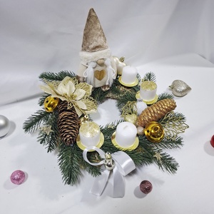 Karácsonyi adventi manó  koszorú, asztaldísz  - karácsony - adventi díszek - adventi koszorú - Meska.hu