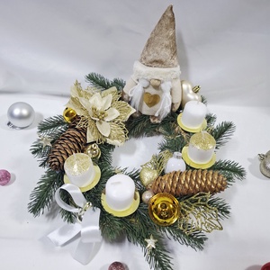 Karácsonyi adventi manó  koszorú, asztaldísz  - karácsony - adventi díszek - adventi koszorú - Meska.hu