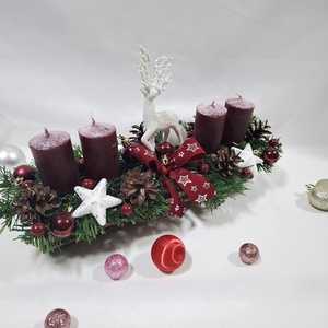Karácsonyi adventi rénszarvas klasszikus koszorú, asztaldísz  - karácsony - adventi díszek - adventi koszorú - Meska.hu