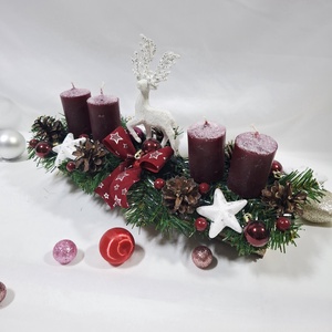 Karácsonyi adventi rénszarvas klasszikus koszorú, asztaldísz  - karácsony - adventi díszek - adventi koszorú - Meska.hu