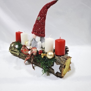 Karácsonyi adventi manó  koszorú, asztaldísz  - karácsony - adventi díszek - adventi koszorú - Meska.hu