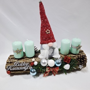 Karácsonyi adventi manó  koszorú, asztaldísz  - karácsony - adventi díszek - adventi koszorú - Meska.hu