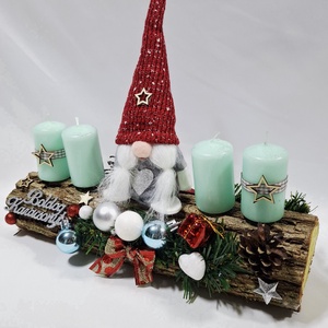 Karácsonyi adventi manó  koszorú, asztaldísz  - karácsony - adventi díszek - adventi koszorú - Meska.hu