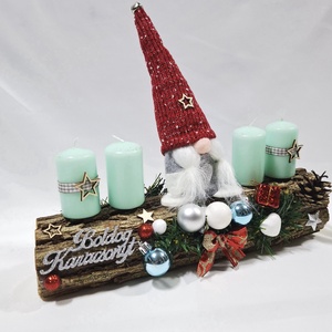 Karácsonyi adventi manó  koszorú, asztaldísz  - karácsony - adventi díszek - adventi koszorú - Meska.hu