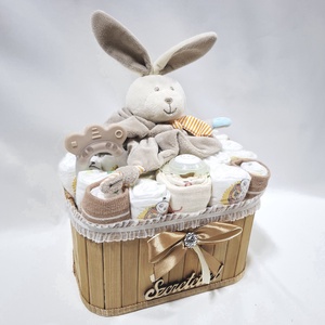  Nyuszi baba box, pelenkatorta 2-5kg pelenkatorony, babaváró csomag, kelengye - baba - mama - pelenkázó, babafürdető kellékek - pelenkatorta - Meska.hu