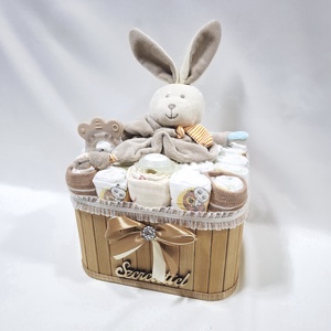  Nyuszi baba box, pelenkatorta 2-5kg pelenkatorony, babaváró csomag, kelengye - baba - mama - pelenkázó, babafürdető kellékek - pelenkatorta - Meska.hu