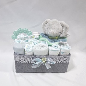 Kis elefánt rágcsával baba box, pelenkatorta 6-10 kg pelenkatorony, babaváró csomag, baba kelengye - baba - mama - pelenkázó, babafürdető kellékek - pelenkatorta - Meska.hu