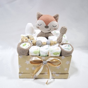 Kis róka baba box, pelenkatorta 2-5 kg pelenkatorony, babaváró csomag, baba kelengye - Meska.hu