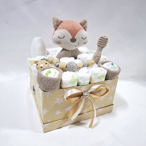 Kis róka baba box, pelenkatorta 2-5 kg pelenkatorony, babaváró csomag, baba kelengye - baba - mama - pelenkázó, babafürdető kellékek - pelenkatorta - Meska.hu
