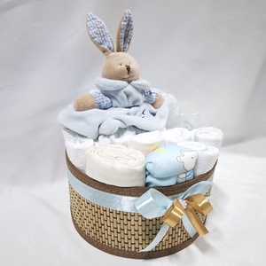 Nyuszi baba box, pelenkatorta 3-6 kg pelenkatorony, babaváró csomag, kelengye - baba - mama - pelenkázó, babafürdető kellékek - pelenkatorta - Meska.hu