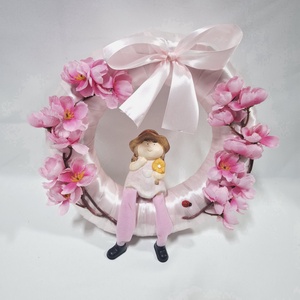 Lágyszínű virágos koszorú, ajtódísz, ablakdísz, kopogtató - Meska.hu