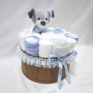 Kutyus baba box, pelenkatorta 4-8 kg pelenkatorony, babaváró csomag, kelengye - baba - mama - pelenkázó, babafürdető kellékek - pelenkatorta - Meska.hu