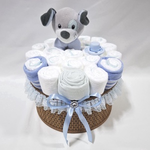 Kutyus baba box, pelenkatorta 4-8 kg pelenkatorony, babaváró csomag, kelengye - baba - mama - pelenkázó, babafürdető kellékek - pelenkatorta - Meska.hu