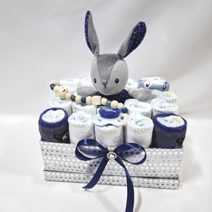 Nyuszi pelenkatorta , 2-5 kg pelenkatorony, babaváró csomag, kelengye - baba - mama - pelenkázó, babafürdető kellékek - pelenkatorta - Meska.hu