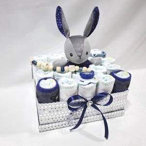 Nyuszi pelenkatorta , 2-5 kg pelenkatorony, babaváró csomag, kelengye - baba - mama - pelenkázó, babafürdető kellékek - pelenkatorta - Meska.hu