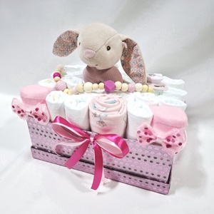 Nyuszi pelenkatorta , 2-5 kg pelenkatorony, babaváró csomag, kelengye - baba - mama - pelenkázó, babafürdető kellékek - pelenkatorta - Meska.hu