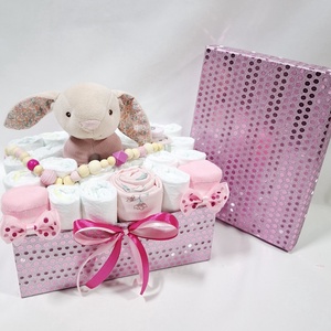 Nyuszi pelenkatorta , 2-5 kg pelenkatorony, babaváró csomag, kelengye - baba - mama - pelenkázó, babafürdető kellékek - pelenkatorta - Meska.hu