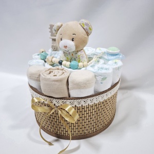 Mackó baba box, pelenkatorta 6-10 kg pelenkatorony, babaváró csomag, kelengye - baba - mama - pelenkázó, babafürdető kellékek - pelenkatorta - Meska.hu