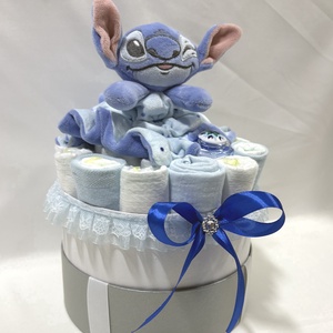 Stitch pelenkatorta , 2-5 kg pelenkatorony, babaváró csomag,babalátogató - baba - mama - pelenkázó, babafürdető kellékek - pelenkatorta - Meska.hu