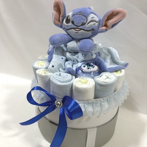 Stitch pelenkatorta , 2-5 kg pelenkatorony, babaváró csomag,babalátogató - baba - mama - pelenkázó, babafürdető kellékek - pelenkatorta - Meska.hu
