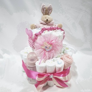 Nyuszi baba box, pelenkatorta 2-5kg pelenkatorony, babaváró csomag, kelengye - baba - mama - pelenkázó, babafürdető kellékek - pelenkatorta - Meska.hu
