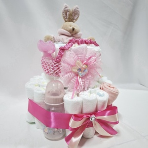 Nyuszi baba box, pelenkatorta 2-5kg pelenkatorony, babaváró csomag, kelengye - baba - mama - pelenkázó, babafürdető kellékek - pelenkatorta - Meska.hu