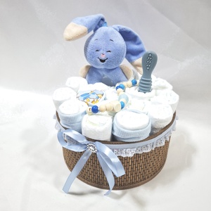 Nyuszi baba box, pelenkatorta 4-8 kg pelenkatorony, babaváró csomag, kelengye - baba - mama - pelenkázó, babafürdető kellékek - pelenkatorta - Meska.hu