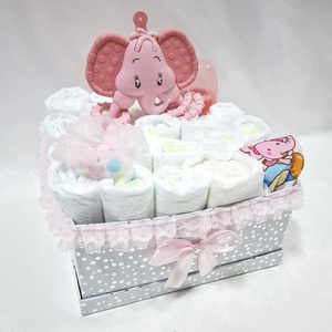 Kis elefánt pelenkatorony, 4-8 kg pelenkatorta, babaváró csomag , kelengye - baba - mama - pelenkázó, babafürdető kellékek - pelenkatorta - Meska.hu