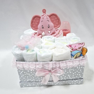Kis elefánt pelenkatorony, 4-8 kg pelenkatorta, babaváró csomag , kelengye - Meska.hu