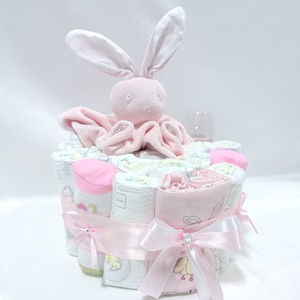 Nyuszi babaváró pelenkatorta 2-5kg pelenkatorony, babaváró csomag, kelengye - baba - mama - pelenkázó, babafürdető kellékek - pelenkatorta - Meska.hu