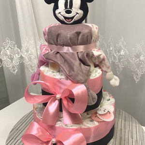 Mickey egér 3 emelet pelenkatorta, 2-5 kg pelenkatorony, babaváró csomag - baba - mama - pelenkázó, babafürdető kellékek - pelenkatorta - Meska.hu